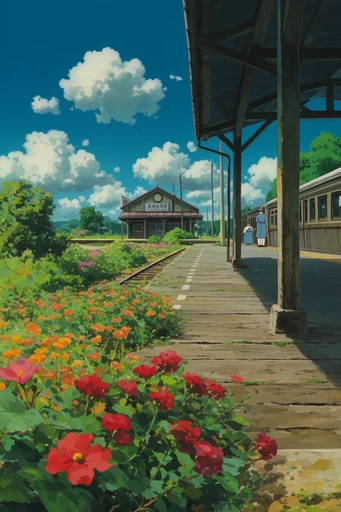 Nostalgic Ghibli Summer style reference image — nostalgic rural landscape