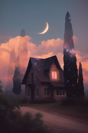 Celestial Dream Surrealism style reference image — analog film grain