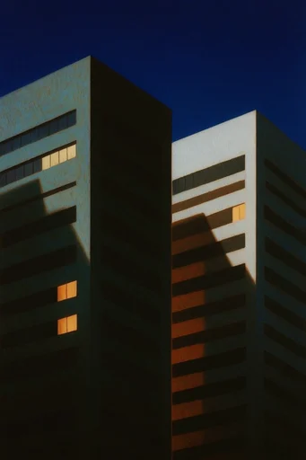 Cinematic Urban Solitude style reference image — amber window glow