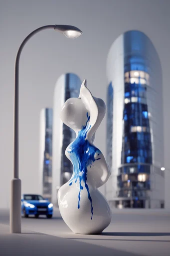 Surreal Delftware Fluidity style reference image — cobalt blue and white