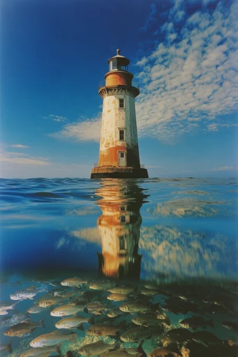 Submerged Twilight Surrealism style reference image — deep blue and gold palette
