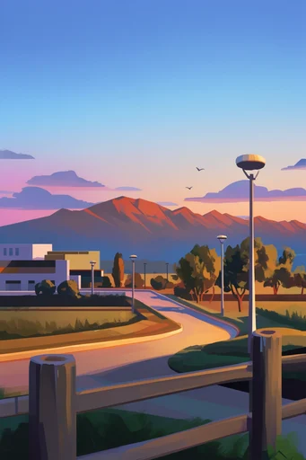 Graphic Urban Luminism style reference image — digital gouache painting