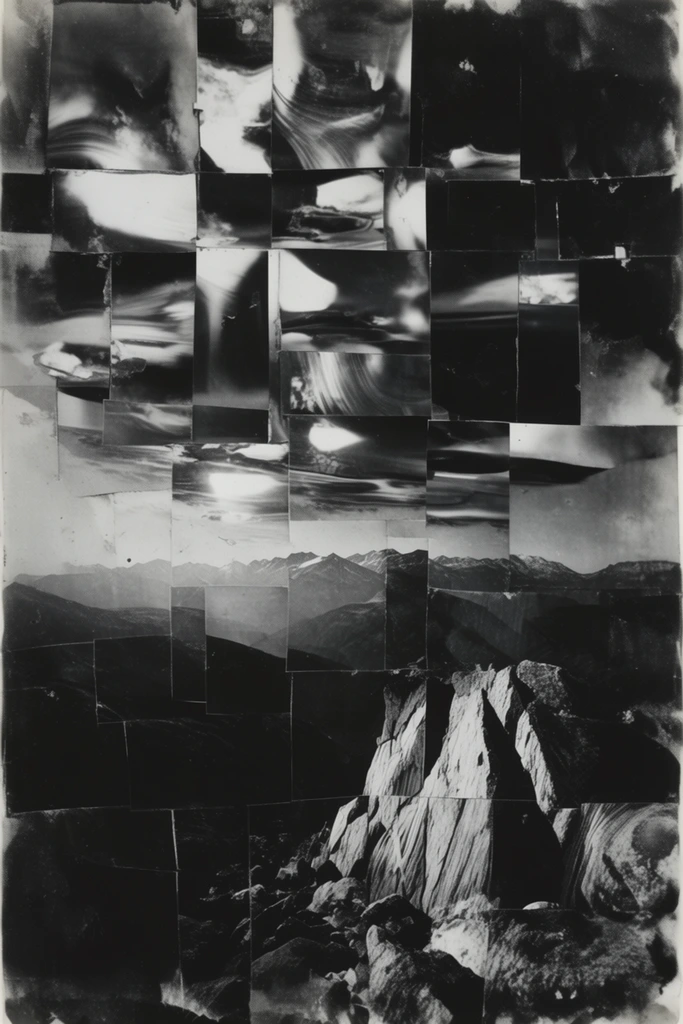 Deconstructed Monochrome Collage style AI image example 2