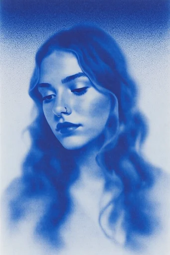 Vibrant Risograph Flux style reference image — stipple shading