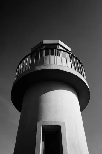 Monochromatic Structural Noir style reference image — brutalist structural forms