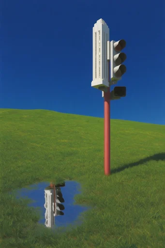 Surrealist Liminal Pastoralism style reference image — saturated rural landscape