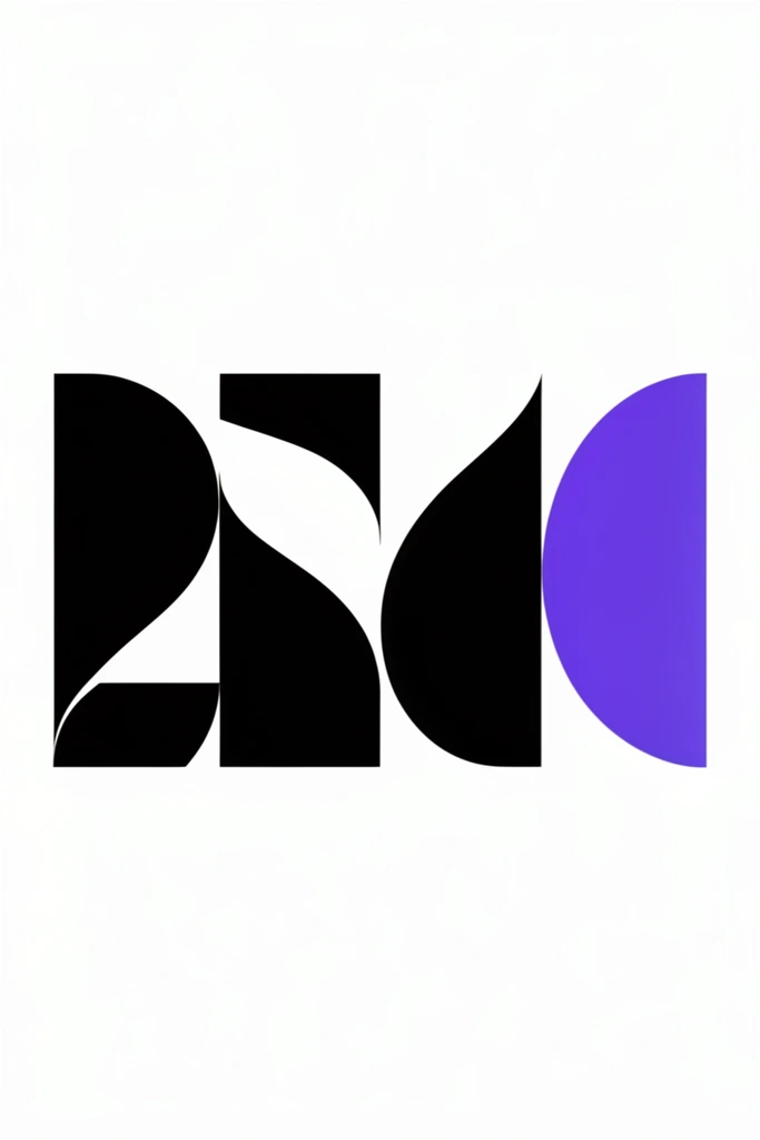 minimalist abstract vector composition, stark white background, horizontal arrangement of solid black graphic elements, interplay of elegant flowing curves and heavy sharp-edged geometric blocks, sweeping vibrant purple crescent shape on the mid-right, high contrast, flat colors, clean edges, ample negative space