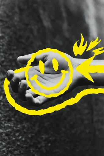 Industrial Cyber-Zine Noir style reference image — saturated yellow graphic overlay