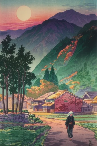 Nostalgic Woodblock Landscapes style reference image — Shin-Hanga woodblock print