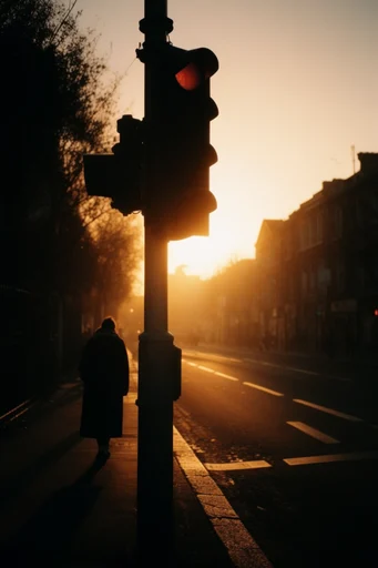 Cinematic Chiaroscuro Solitude style reference image — backlit silhouette