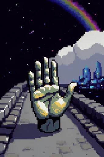 Nostalgic Cosmic Pixelism style reference image — dithered shading