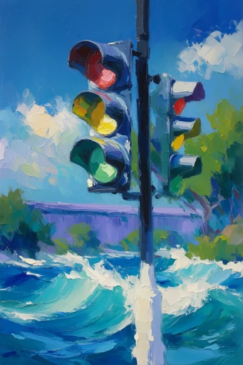 Sculptural Impressionist Waterscapes style reference image — dynamic marine movement