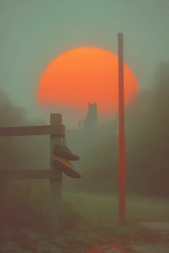 Minimalist Solar Surrealism style reference image — sage green atmospheric fog