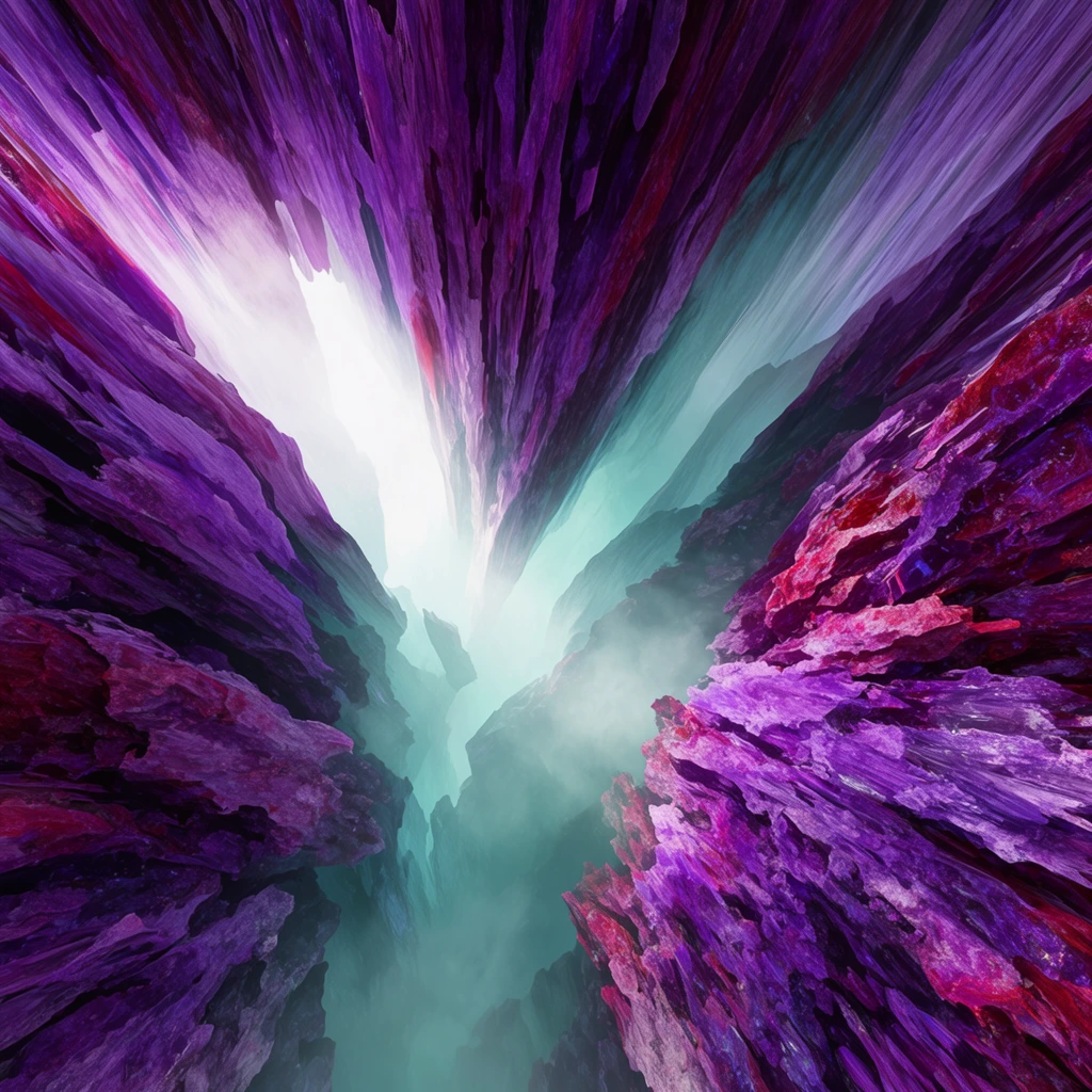 Abstract, deeply textured crystalline canyon bathed in... | Krea