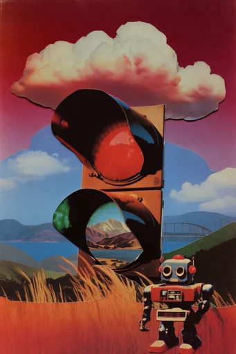 Surreal Retro-Cosmic Collage style reference image — cosmic void portals