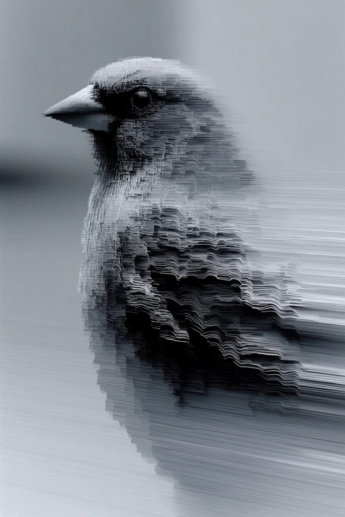 Monochromatic Digital Disintegration style AI image example 3
