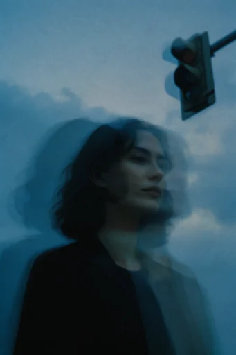Melancholic Cinematic Noir style reference image — heavy analog film grain