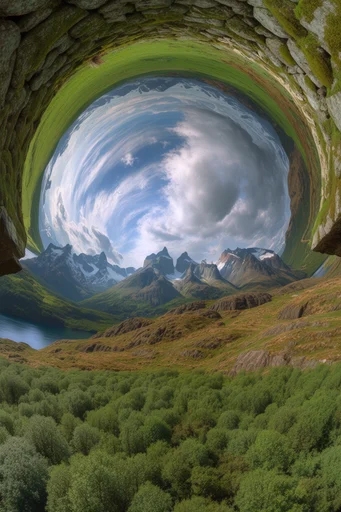 Surreal Spherical Landscapes style reference image — stereographic projection