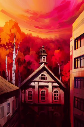 Luminous Crimson Woodland style reference image — stylized digital illustration