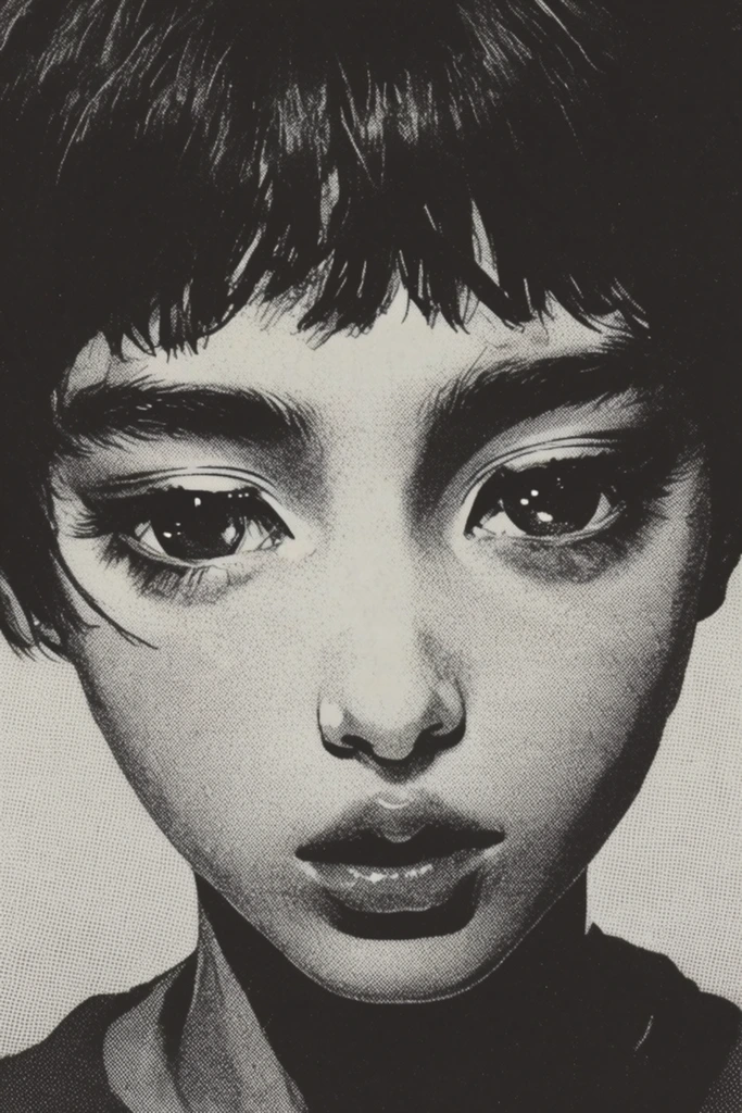 Monochrome Manga Noir style AI image example 1