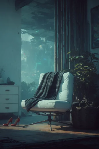 Atmospheric Industrial Dystopia style reference image — teal and amber lighting