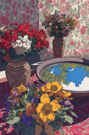 Graphic Maximalist Illustration style reference image — high-contrast shadow play