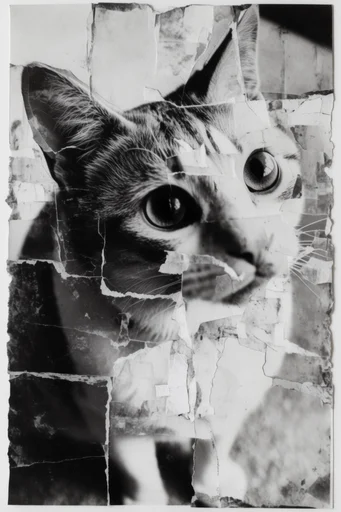 Fragmented Monochrome Collage style reference image — xerox grain