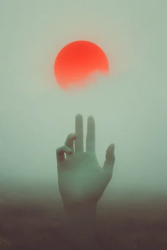 Ethereal Crimson Minimalism style reference image — glowing crimson sun
