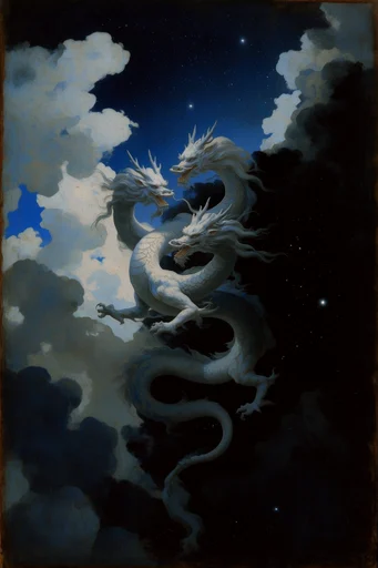 Celestial Dualistic Surrealism style reference image — day and night split composition