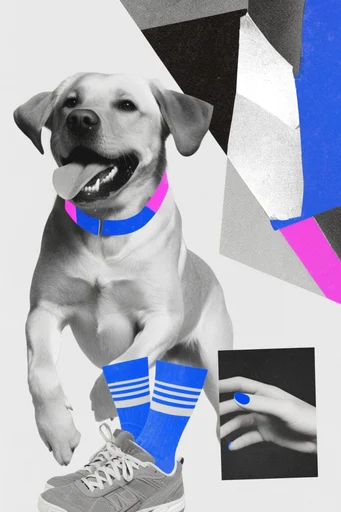 Graphic Monochrome Collage style reference image — vibrant neon accents