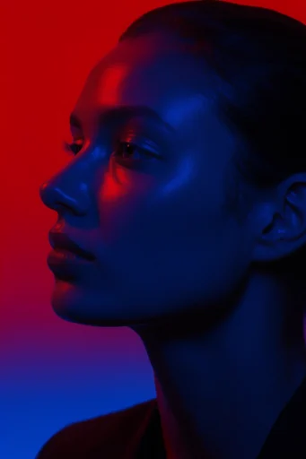 Cinematic Neon Noir style reference image — dramatic gel lighting