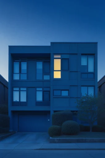 Luminous Urban Solitude style reference image — geometric skyscraper facade