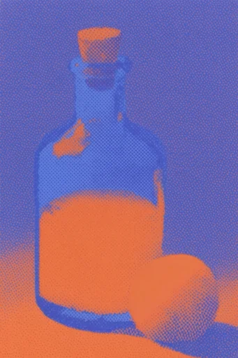 Graphic Halftone Synthesis style reference image — risograph texture