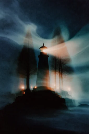 Ethereal Thermal Luminescence style reference image — moody indigo and orange palette