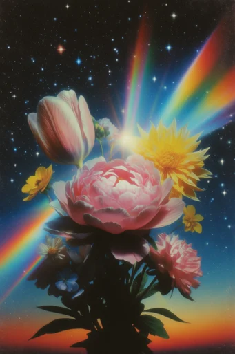 Prismatic Retro Cosmicism style reference image — mystical starburst glow