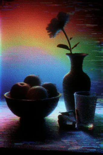 Fragmented Digital Noir style reference image — CRT glitch art