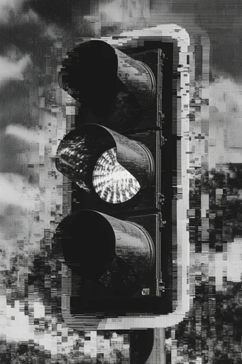 Monochrome Glitch Decay style reference image — high contrast black and white