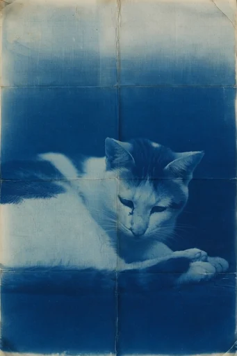 Archival Cyanotype Glitch style reference image — folded paper creases