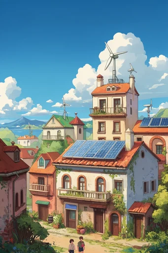 Vibrant Whimsical Solarpunk style reference image — clean line art