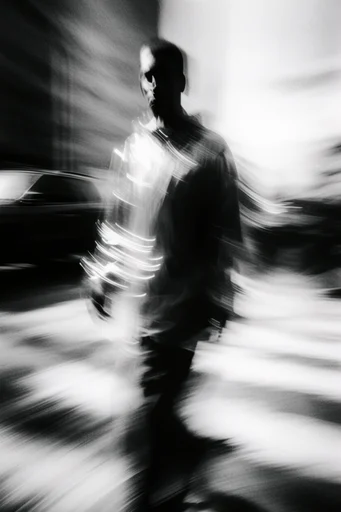 Kinetic Noir Abstraction style reference image — high-contrast black and white