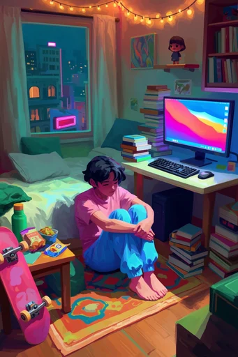 Neon Lofi Maximalism moodboard — generate AI images in this style