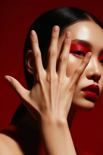 Monochromatic Crimson Avant-Garde style reference image — sharp studio lighting
