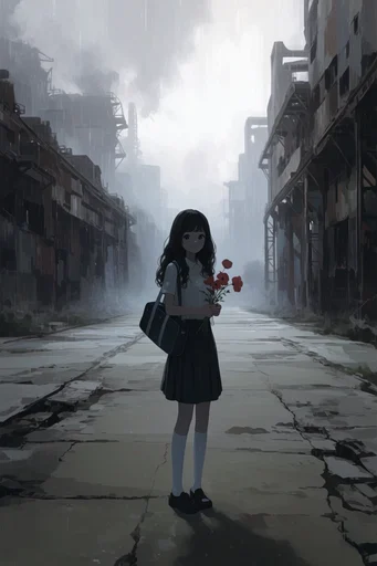 Melancholic Industrial Surrealism style reference image — muted blue and gray tones