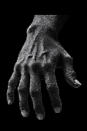 Monochrome Cybernetic Brutalism style reference image — ASCII-inspired typography