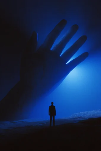 Monolithic Cyan Void style reference image — cyan volumetric glow