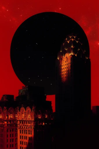 Crimson Noir Surrealism style reference image — stark crimson and black
