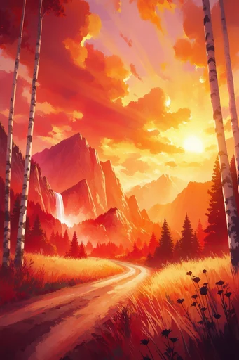 Luminous Crimson Woodland style reference image — stylized digital illustration