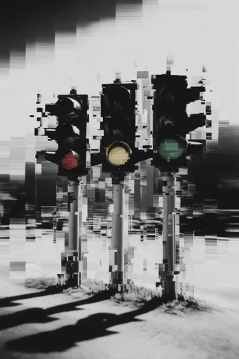 Monochrome Glitch Noir style reference image — pixel sorting