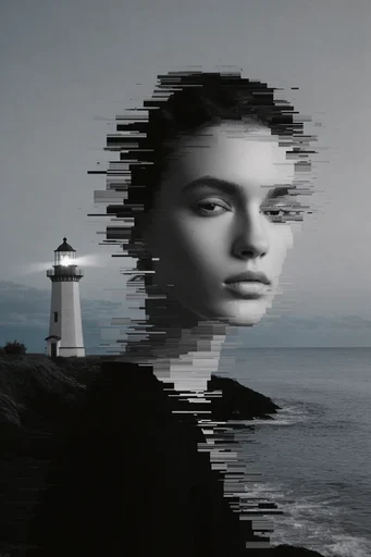 Monochrome Glitch Deconstruction style reference image — surreal deconstruction
