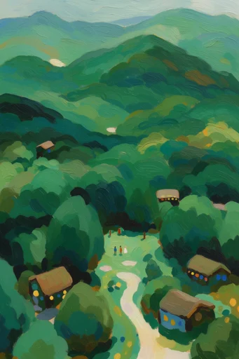 Textured Verdant Impressionism style reference image — emerald and teal palette